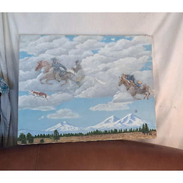 Vintage Oil Painting 2006 Riders in the Sky Original Oil Panting Riders in the Sky For Sale - Image 6 of 12