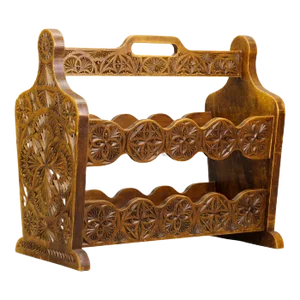 Vintage Dutch Carved Wooden Magazine Rack in Frisian Notch Cut Technique