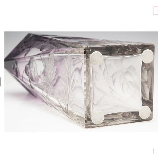 Art Deco Early 20th Century Ludwig Moser Amethyst to Clear Cut Crystal Floral Vase For Sale - Image 3 of 8