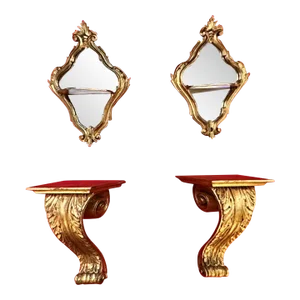 Mid 20th Century Gilt Painted Wall Brackets and Mirrors - 4 Piece Set