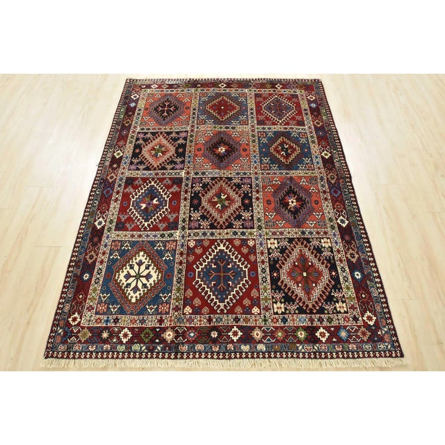 Cabin Yalameh Rug 4'11'' X 6'7'' Multicolor Wool Vintage Tribal Hand-Knotted Carpet For Sale - Image 3 of 14