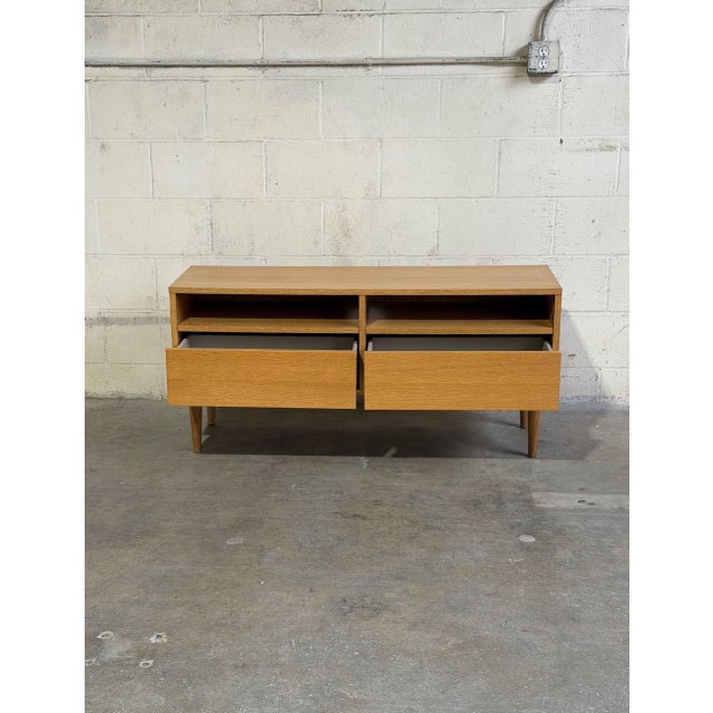 Vintage Danish Modern Oak Media Console / Low Tv Stand With Drawers For Sale In Los Angeles - Image 6 of 10