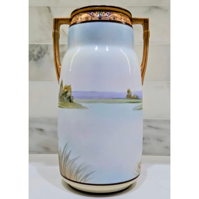 1910s Antique Art Nouveau Hand-Painted Nippon Morimura Daisy Landscape Vase For Sale - Image 5 of 15