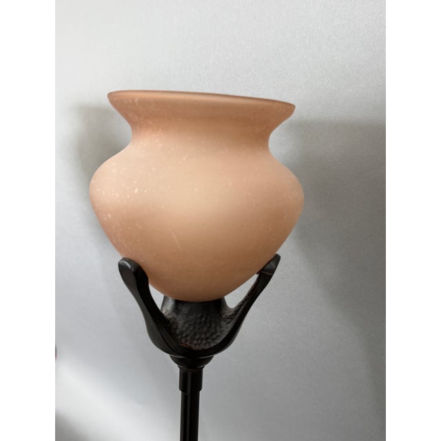 Vintage Torchiere Torch Light Vase Shaped Amber Beaux Arts Mission Style Table Lamps - A Pair For Sale - Image 4 of 16