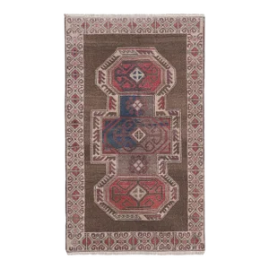 Hand Woven Geometric Turkish Oushak Wool Rug 2'9'' X 5'2''