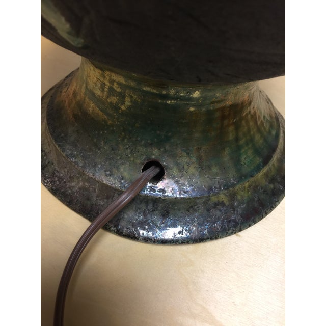 Late 20th Century Mid Century Green Raku Pottery Lamp For Sale - Image 5 of 11