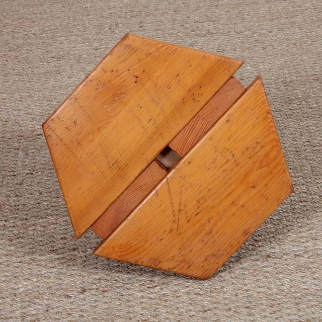 Wood Vintage Pine Stool attributed to René Martin, 1960s For Sale - Image 7 of 8