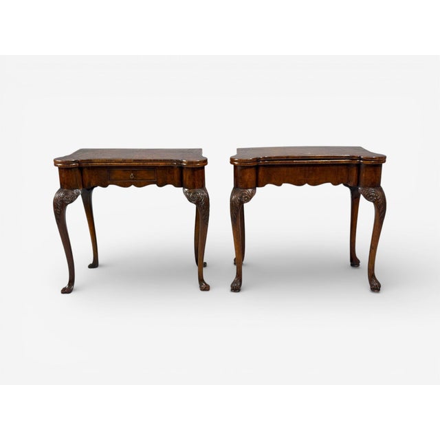 Traditional Georgian, Card or Game Tables, a Pair, Tapestry, Mahogany, 18th Century For Sale - Image 3 of 18