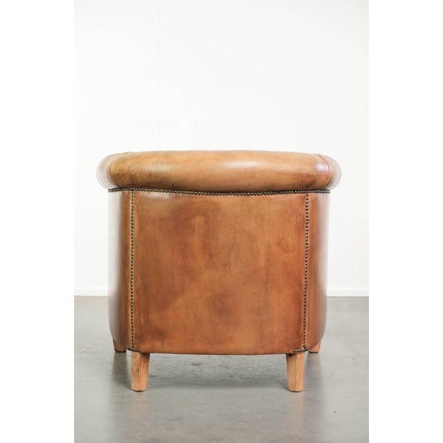 Sheepskin Club Armchair in Light Cognac with Decorative Nails For Sale - Image 4 of 13