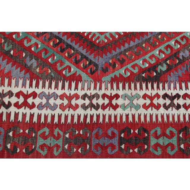 Mid 20th Century Antique Fethiye Tribal Kilim – Geometric Diamond Motifs, Anatolian Wool Weave -5' 3'' X 10' 4'' For Sale - Image 5 of 16
