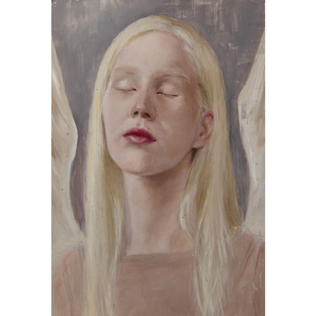 Passage by Kristen Santucci | Oil on Aluminum Panel Portrait of a woman with closed eyes and light hair For Sale