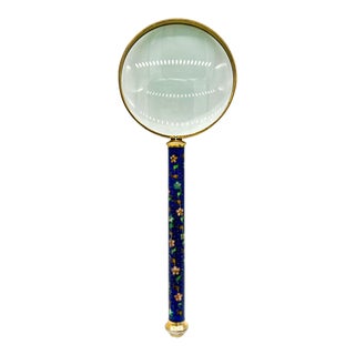 Vintage Chinoiserie Magnifying Glass With Blue Floral Cloisonné Handle For Sale