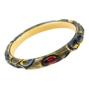 French Art Deco Celluloid Carved Bracelet Bangle LadyBug and Flower