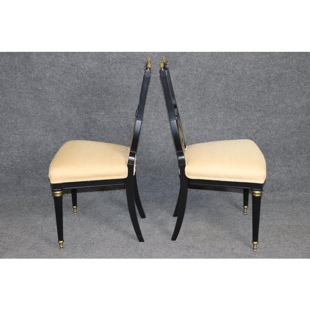 French 20th C. Set 12 Jansen Ebonized Louis XVI Style Lyre Back Dining Chairs For Sale - Image 3 of 17