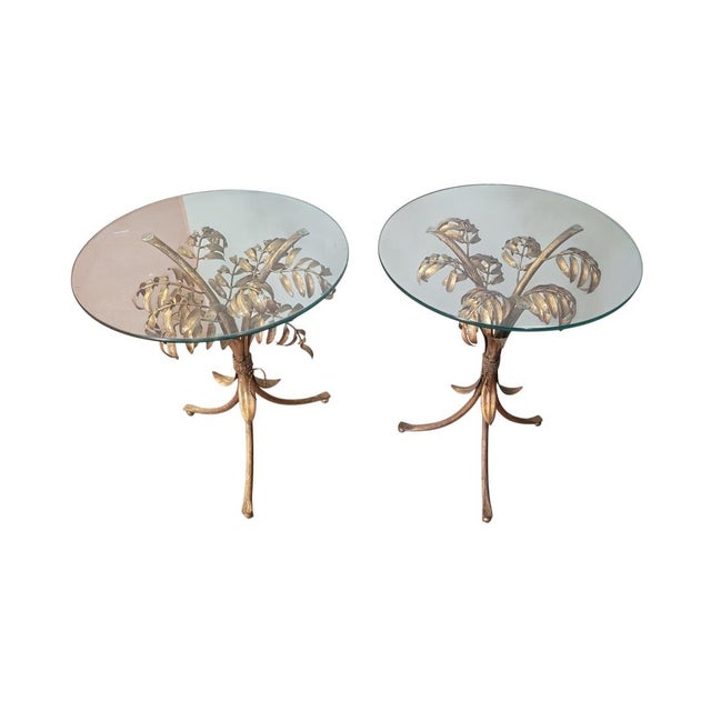 A Pair 1950s Gilt Metal Palm Tree End Tables For Sale - Image 9 of 9