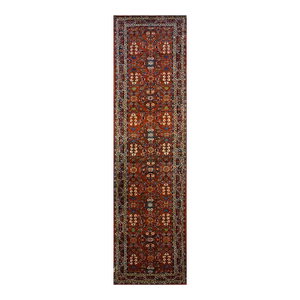 Antique Persian Sultanabad 4x15 Red, Yellow, Blue & Ivory Handmade Gallery/Runner Rug #1140049