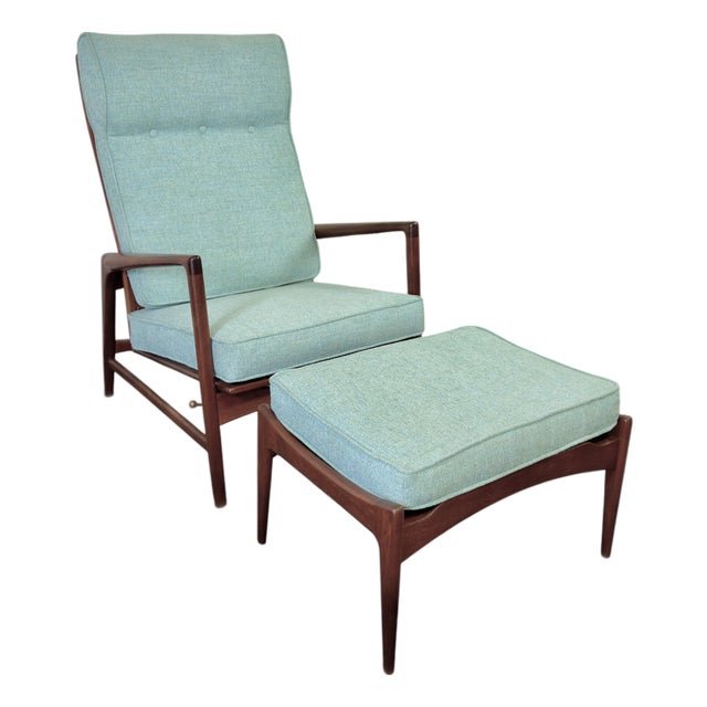 Ib Kofod-Larsen Teak Reclining Lounge Chair & Ottoman for Selig For Sale