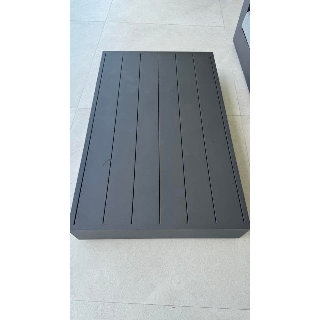 Metal Rh Outdoor Aluminum Sofa + Rectangular Coffee Table, Slate For Sale - Image 7 of 9