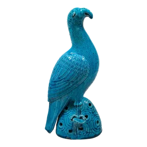 Large Antique 19th Century Chinese Export Monochrome Porcelain Figure of a Peacock Bird in Bright Blue Turquoise Glaze