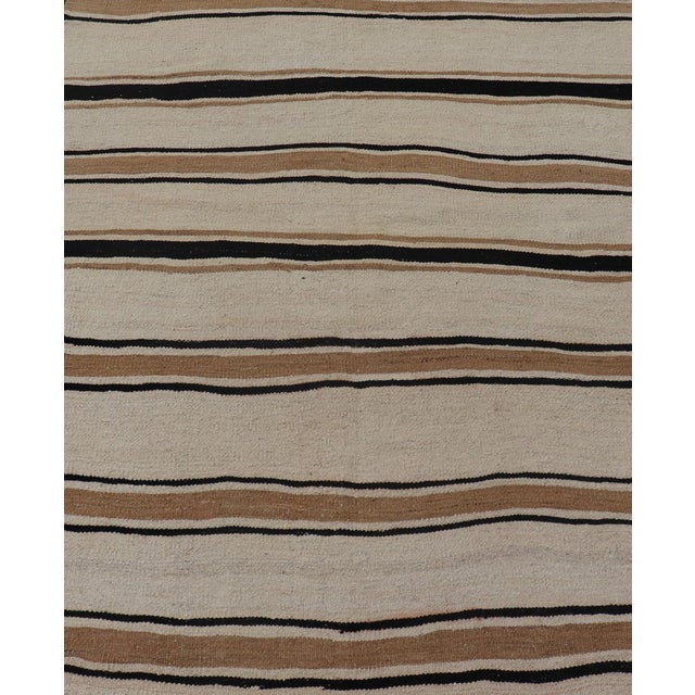 Measures: 4'10 x 5'10 Turkish Vintage Kilim Rug with Ivory Field and Warm Brown Stripes. Keivan Woven Arts / rug/TU-...