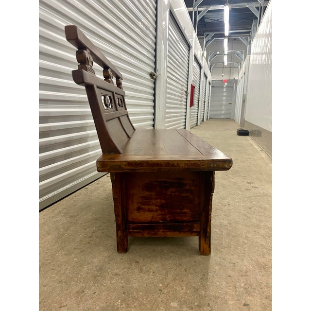 Mid-Century Modern Oriental Vintage Hand Carved Bench . For Sale - Image 3 of 12