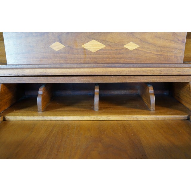 Antique Mission Arts & Crafts Walnut Inlaid Spinet Secretary Desk Console Table For Sale - Image 11 of 18