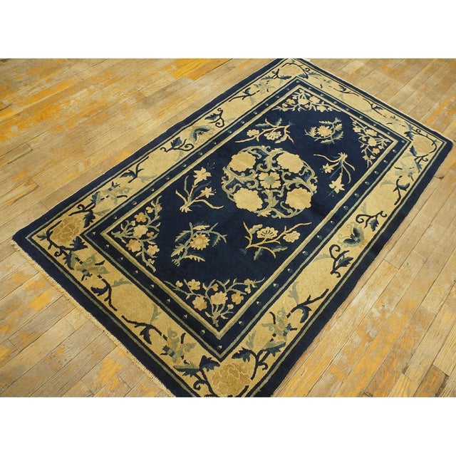 1920s Navy Blue Medallion Oriental Antique Chinese Peking Small Rug 3' X 4'10'' For Sale - Image 4 of 9
