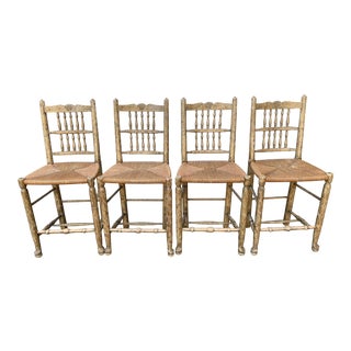 Collection Reproductions Spindle Back Counter Stools With Rush Seats - Set of 4 For Sale