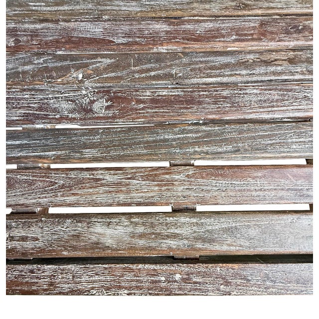 Late 20th Century Vintage Washed Teak Carved Outdoor / Indoor Bench For Sale - Image 5 of 9