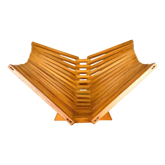 Mid-Century Foldable Wooden Fruit Basket, 1970s For Sale