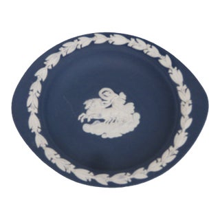 Wedgwood Dark Blue Jasperware Small Trinket Tray Pin Dish Made in England 5001b For Sale