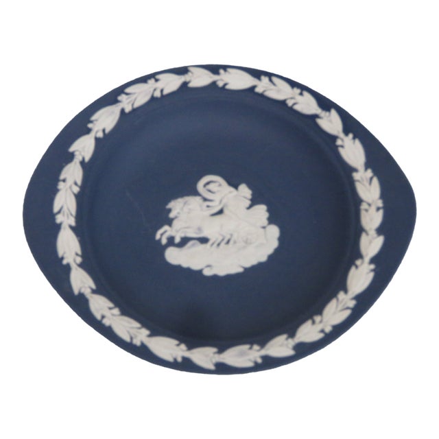 Wedgwood Dark Blue Jasperware Small Trinket Tray Pin Dish Made in England 5001b For Sale