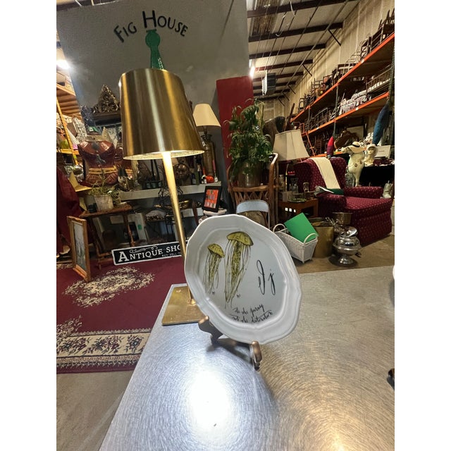 1970s Vintage Ceramic Decorative Plate With Jellyfish Accents For Sale - Image 5 of 6