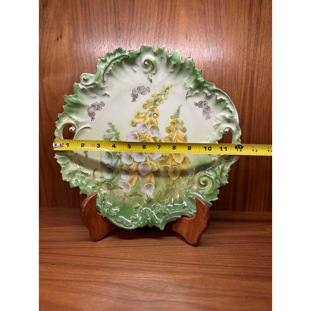 Antique Hand Painted German Porcelain Large Cabinet Plate Floral Reticulated Handles For Sale - Image 10 of 12