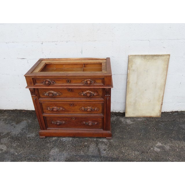 Victorian Eastlake Late 1800s Carved Marble Top Small Dresser Chest 6399 For Sale - Image 16 of 18