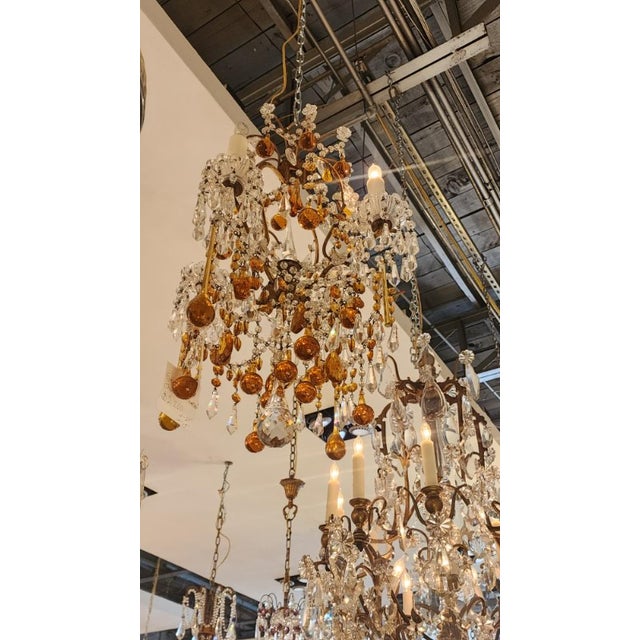 1920s French Orange and Clear Crystal Chandelier For Sale In Dallas - Image 6 of 12