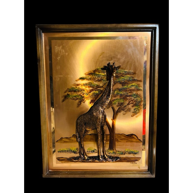 Mid-Century Modern 3-Piece Signed Gastone Safari Relief Set – Elephant & Calf, Zebra, XL Giraffe – Matching 25×19 Mid-Century Panels For Sale - Image 3 of 12