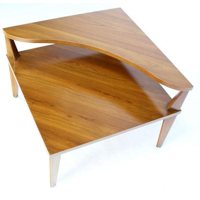 Mid 20th Century Pair of Large Square Light Walnut Step Corner End Tables Stands John Stuart MINT For Sale - Image 9 of 9