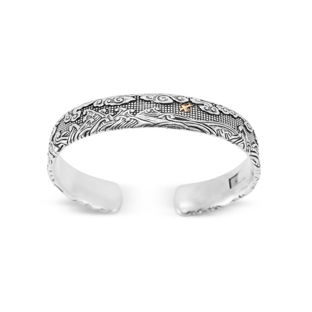 David Yurman Men’s David Yurman Waves Sterling Silver & 18k Yellow Gold 12mm Cuff Bracelet For Sale - Image 4 of 8