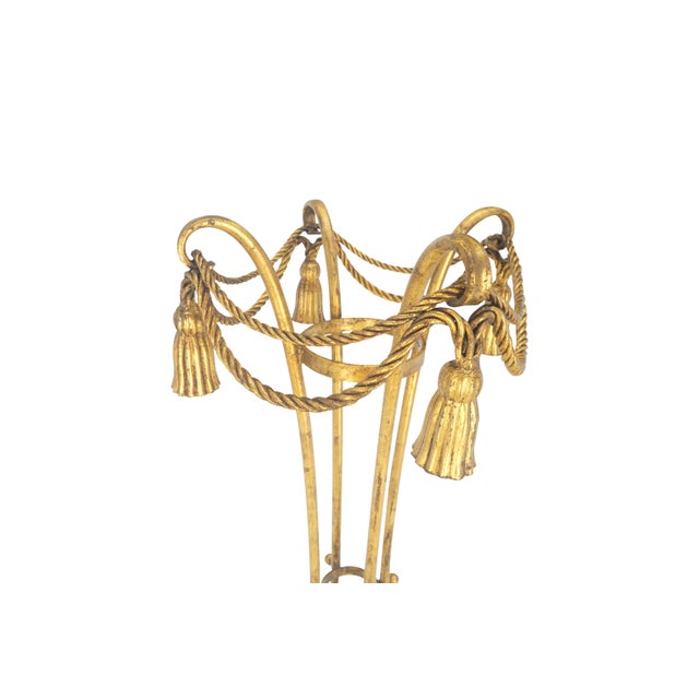 Metal Gilt Wrought Iron "Twisted Rope" Base with Tassels Jardiniere Planter Pot For Sale - Image 7 of 12