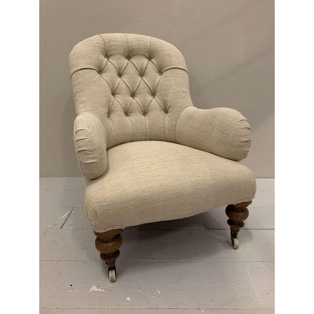 19th Century Upholstered English Armchair with Buttoned Back For Sale - Image 17 of 17