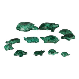 Vintage Green Malachite Turtles, Set of 12 For Sale