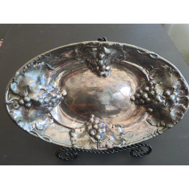 Vintage Quadruple Silver Plated Tray Decorated with Grapes and Grape Leaves that was Patented Dec 22 1903. Size: 11" long...