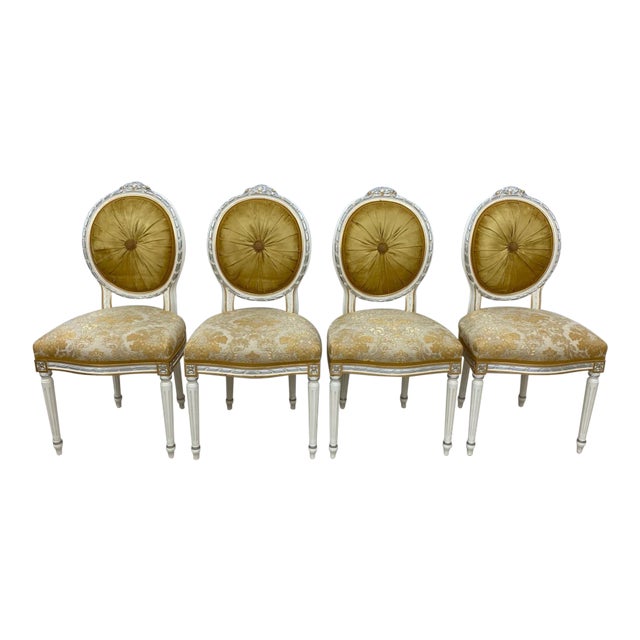 19th Century Reproduction 24 Karat Gold Leaf Italian Dining Chairs by Caspani Tino - Set of 4 For Sale