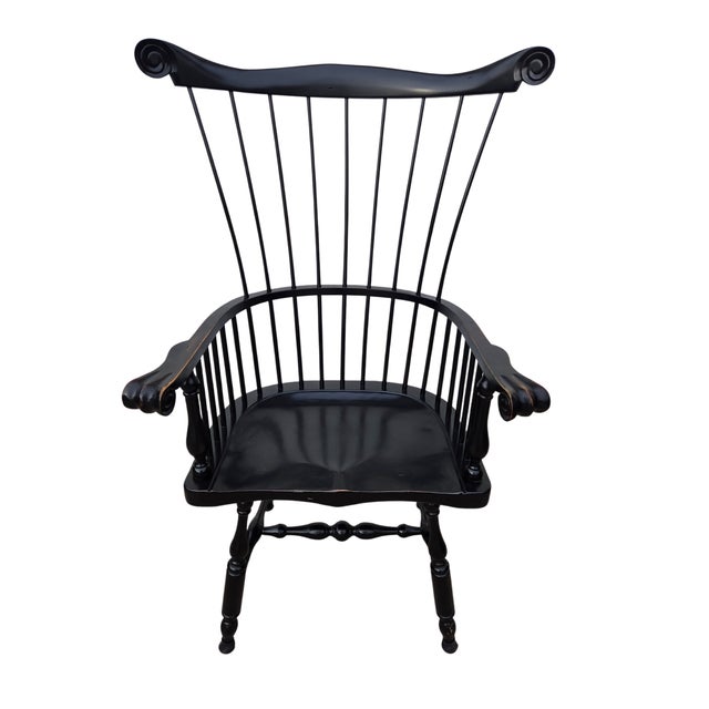 Black 1990s Ethan Allen Black Windsor Chair Comb Back Philadelphia Armchair Saddle Seat For Sale - Image 8 of 16