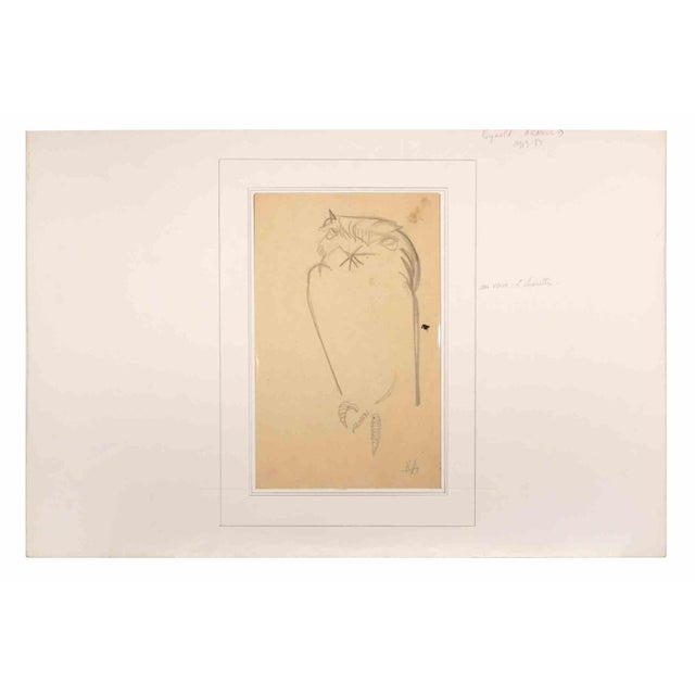 Owl is a pencil drawing realized by Reynold Arnould (Le Havre 1919 - Parigi 1980). Good condition on a yellowed paper,...
