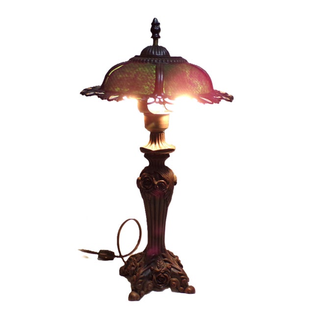 Vintage Cheyenne Victorian Stye Accent Lamp - Resin Base, Filigree/Green Felt Shade For Sale - Image 4 of 15