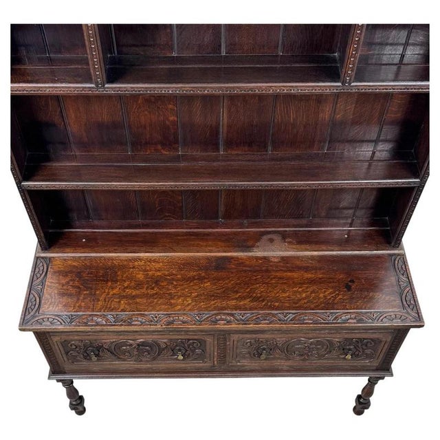 2000 - 2009 Antique 19th Century English Oak Dresser with Carved Decoration For Sale - Image 5 of 12