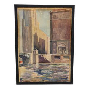 Franke Sunshine on the Bridge Original Watercolor, Signed Circa 1938