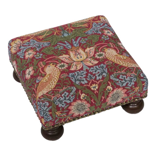 00 Strawberry Thief Birds Red Tapestry Footstool For Sale